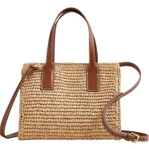 J. Crew Palma Raffia Top-Handle Crossbody Bag in Handknotted Straw & Leather NWT